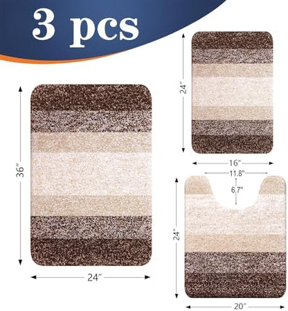 OLANLY Microfiber Bathroom Rugs Sets 3 Piece, 36"x24"+24"x16"+24"x20"