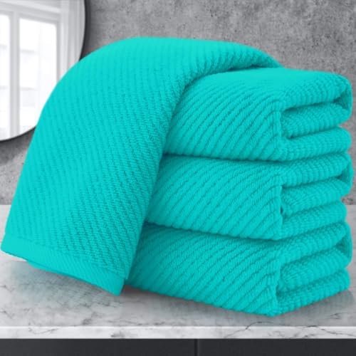 VOOVA & MOVAS Bathroom Hand Towels 4PC, 100% Cotton, 18x28 in, Turquoise