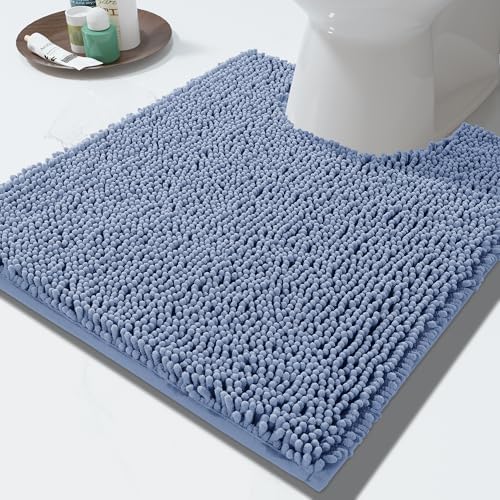 Yimobra Toilet Rugs U Shaped Washable - 24"x20" Non Slip Plush Contour Bath Rugs for Toilet - Super Soft Absorbent Quick Dry Toilet Mats for Bathroom,Denim Blue