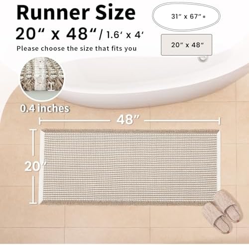Waffle Bath Mat, Boho Bathroom Rugs Non Slip Washable, 20" x 48"