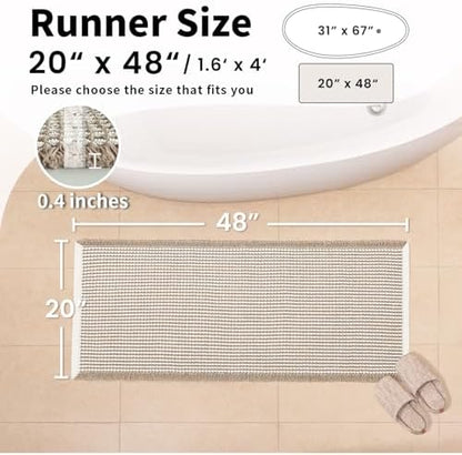 Waffle Bath Mat, Boho Bathroom Rugs Non Slip Washable, 20" x 48"