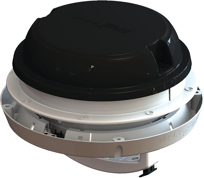MAXXAIR Maxxfan Dome Plus with LED Light, 6"" Round 12V Ventilation Fan - Compact Solution for Rooftop or Sidewall Ventilation, Exhaust Only, Fan Guard Rain Shield, Moisture Control, Black (00-03810B)