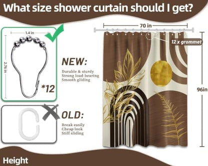 Brown and Gold Extra Long Shower Curtain, Tall 72X96 in, Mid Century
