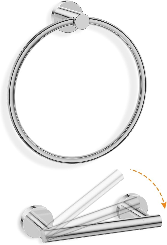 Toilet Paper Holder and Hand Towel Ring Bathroom Set | Chrome,Stainless Steel,Wall Mount,Bathroom Accessories,Hand Towel Ring and Toilet Paper Holder Set,Easy to install,Durable