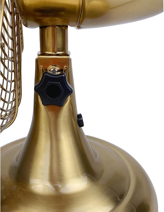 Good Housekeeping 92613 All-Metal 12" Retro Desk Office Table Fan with Wide Oscillation, 3-Speed Settings & Carrying Handle, Satin Brass