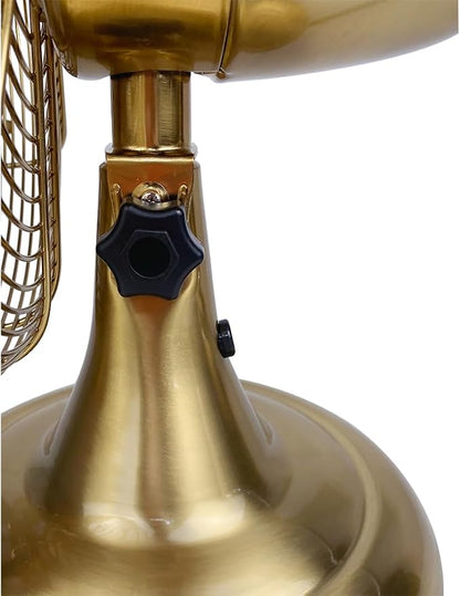 Good Housekeeping 92613 All-Metal 12" Retro Desk Office Table Fan with Wide Oscillation, 3-Speed Settings & Carrying Handle, Satin Brass