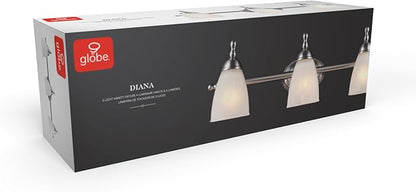 Globe Electric 50783 23" 3-Light Vanity Light, Satin Nickel, Alabaster Glass Shades, Beauty Room Accessories, Bathroom Lights Over Mirror, Makeup Mirror Lights, Wall Light
