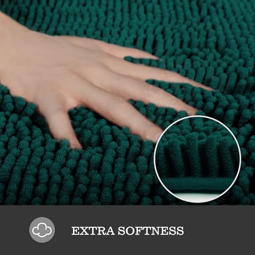 Yeaban Chenille Dark Teal Bathroom Rug 26"x44", Non-Slip Rubber Backing