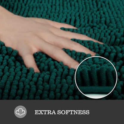 Yeaban Chenille Dark Teal Bathroom Rug 26"x44", Non-Slip Rubber Backing