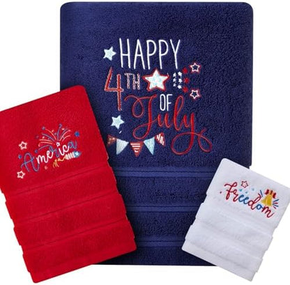 Peryiter 3 Pack 4th of July Decorative Bath Towel Set