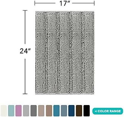Turquoize Small Bathroom Rug 17x24, Soft Absorbent Chenille Bath Rug, Dove