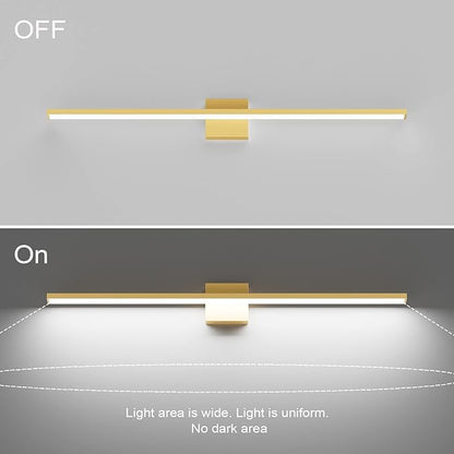 Ralbay Modern LED Gold Vanity Light for Bathroom 40inch Frosted Aluminum Gold Bathroom Wall Lighting Fixtures Over Mirror White Light 6000K