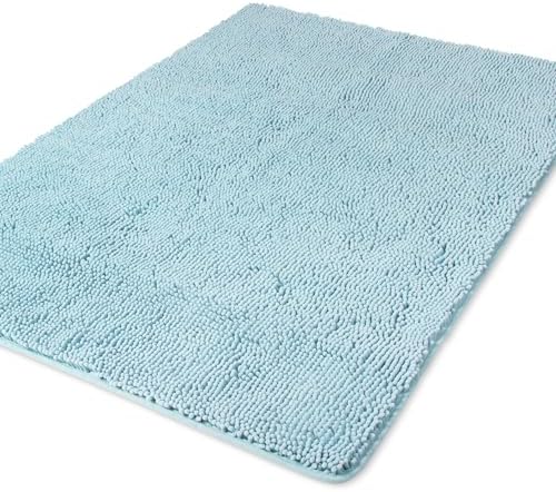 Yeaban Chenille Baby Blue Bathroom Rug 40"x60",Non-Slip Rubber Backing