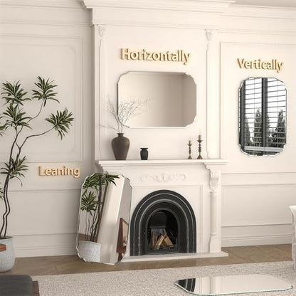 36"x 24" Frameless Beveled Wall Mirror Silver Scalloped Edge Vanity Mirror for Bathroom, Bedroom, Entryway, Modern Rectangle Wall Mounted Decorative Mirror with Shatter-Resistant Glass