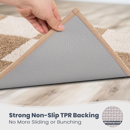 PURRUGS Bathroom Rug Non-Slip Machine Washable 30" x 60", Super Absorbent and Quick-Dry Bath Mat, Extra Soft and Plush Bath Rug for Shower, Bathtub and Sink, Beige & Grayish Brown