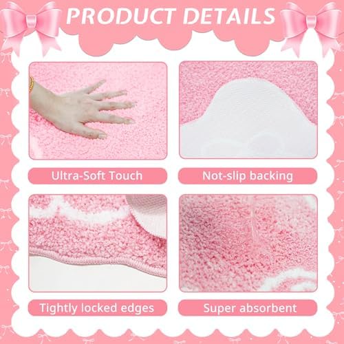 Mocsicka Pink Bow Bath Mat Cute Bow Bathroom Rug Super Soft Absorbent Bathroom Rugs Non Slip Bath Mat Machine Washable Rug for Bathrooms 20x32 inches (Pink, 50x80cm)