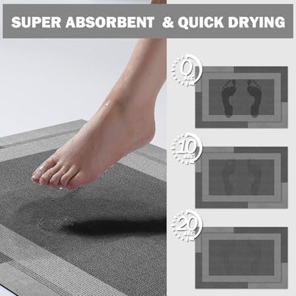YDKGL Non Slip Bath Mat Thin Bathroom Rugs Fit Under Door Dark Grey 20"x32"