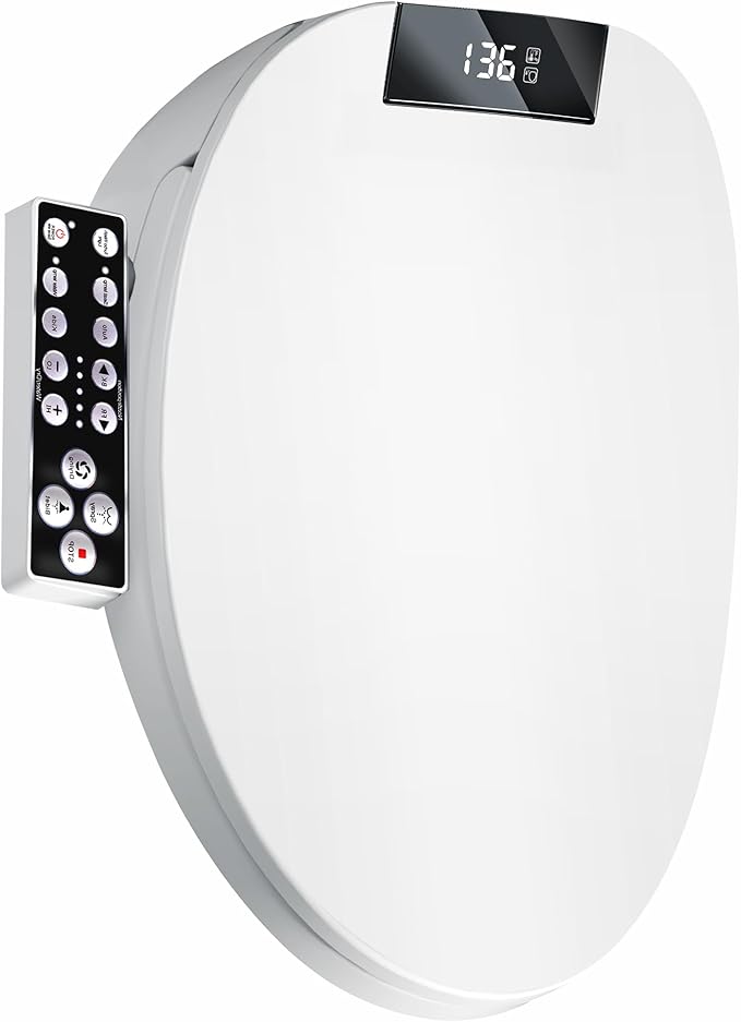 Electric Heated Bidet Toilet Seat, Warm Water Oscillating Wash, Heated Toilet Seat, Air Dryer, Soft Close Lid, Night Light, Self Cleaning Nozzle, LED Display Requires Outlet - Elongated