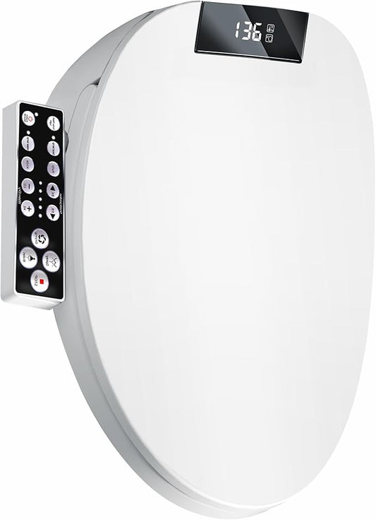 Electric Heated Bidet Toilet Seat, Warm Water Oscillating Wash, Heated Toilet Seat, Air Dryer, Soft Close Lid, Night Light, Self Cleaning Nozzle, LED Display Requires Outlet - Elongated