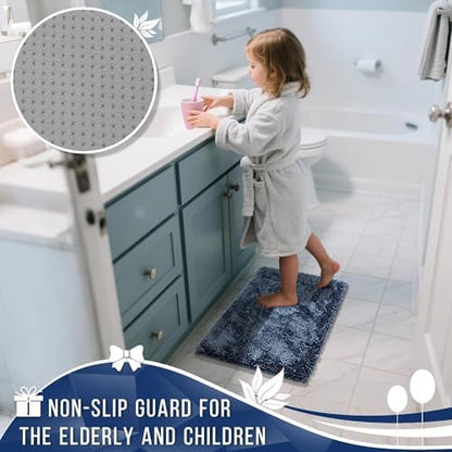 Yimobra Chenille Bathroom Rugs Non Slip, Extra Thick Soft Absorbent Bath Rug, Machine Washable Quick Dry Bath Mat for Bathroom Floor, Tub and Shower, Home Decor Accessories, 24x17, Light Blue