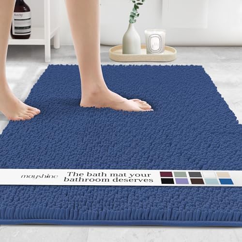 MAYSHINE Chenille Plush Runner Rug, Dark Blue, 71x31 in, Machine Washable, Non-Slip Door Mat, Bath Mat with Water Absorbent Quick Drying Microfiber Shag Carpet