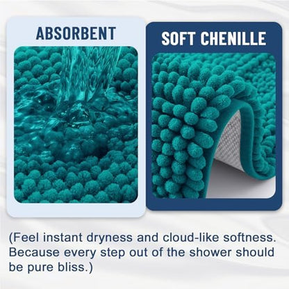 Grandaily Chenille Striped Bathroom Rugs 24x16, Extra Thick and Soft Absorbent Bath Mats, Rubber Backing, Plush Shaggy Shower Carpet, Machine Wash Dry, Bath Rug for Bathroom, Deep Lake