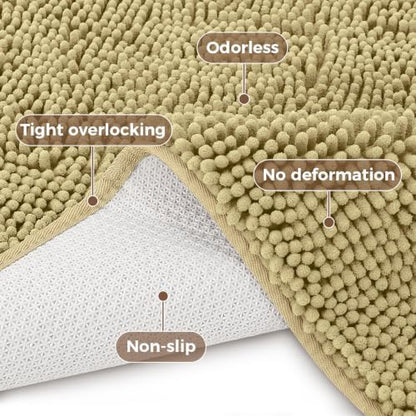 Bcoimo Bath Rug Mat,Beige Chenille High Absorbent Long Bathroom Runner Rugs