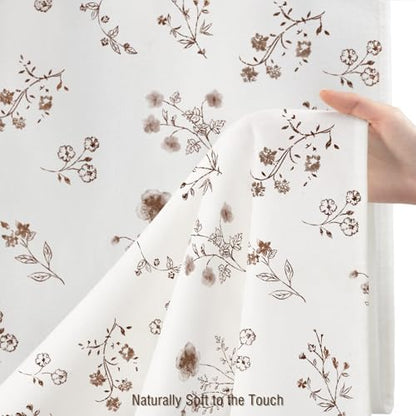 Brown Floral Farmhouse Vintage Cotton Shower Curtain French Country 72Wx72H