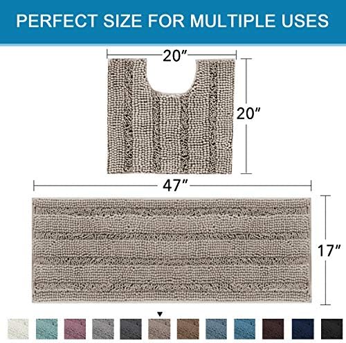 H.VERSAILTEX Bathroom Rugs Bath Rug Set 2 Piece Bathroom Contour Rug Toilet Mat Sets Non Slip Contour Bath Rug Ultra Thick Water Absorbent Striped Bath Mats Washable(47" x 17" Plus 20" x 20" U, Taupe)