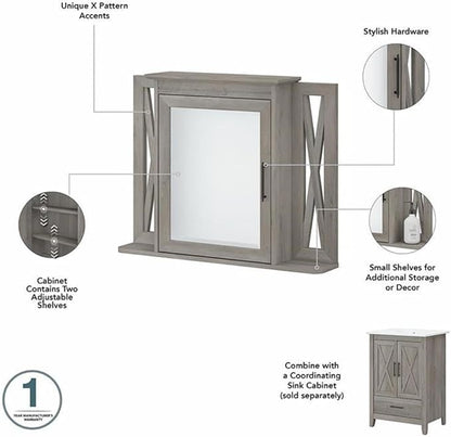 Bush Home Key West Bathroom Medicine Cabinet with Mirror in Driftwood Gray