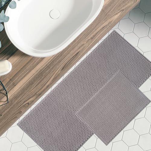 FRESHMINT Chenille Bath Rugs Set 2 Pieces, Gray, 17''x24''+20''x47''