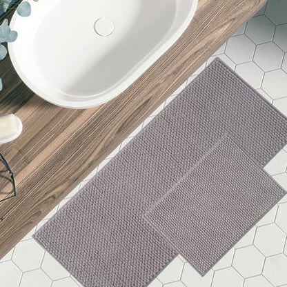 FRESHMINT Chenille Bath Rugs Set 2 Pieces, Gray, 17''x24''+20''x47''
