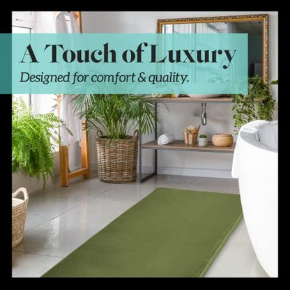Memory Foam Bath Mat Non Slip Absorbent Super Cozy Velvet Bathroom Rug Carpet (22 inches X 36 inches, Green)