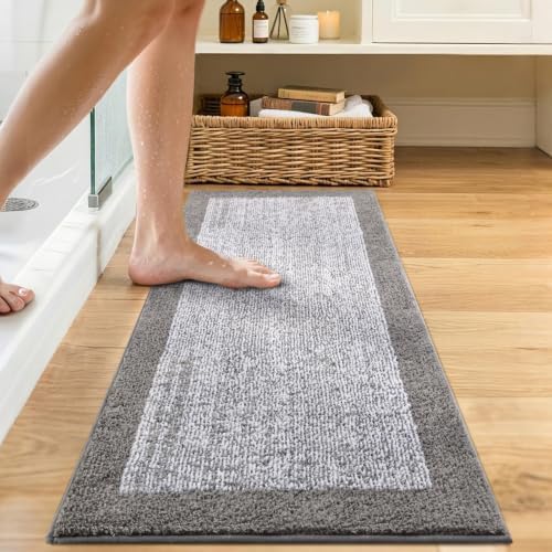 48x17 Bathroom Rugs Non Slip Washable, Soft Absorbent Bath Mat Light Grey