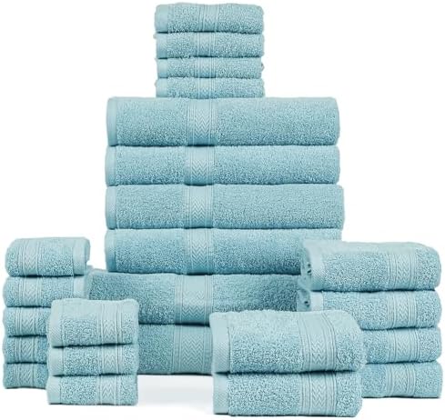 HILLFAIR 100% Cotton 24 Piece Bath Towels Set for Bathroom - Ocean Blue