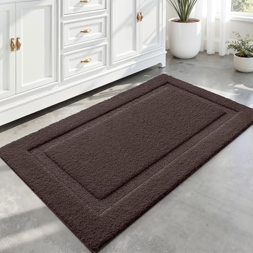 LUMI Large Bathroom Rugs Soft Absorbent, Non Slip Bath Mat 24x43, Brown