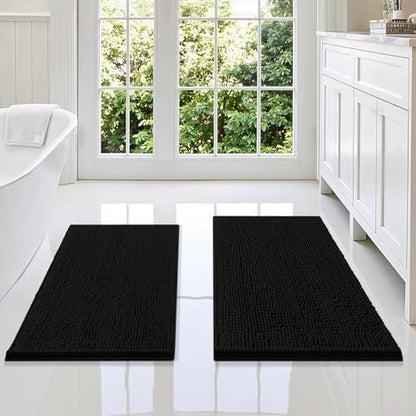 Smiry Chenille Bathroom Rugs Sets 2 Piece (34x21+30x20, Black)