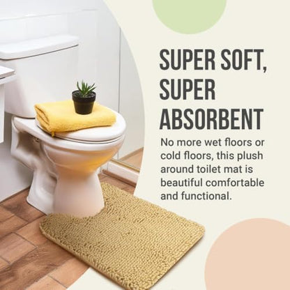 ITSOFT Standard 24"x21" U-Shaped Non-Slip Shaggy Chenille Toilet Contour Bathroom Rug with Water Absorbent, Beige