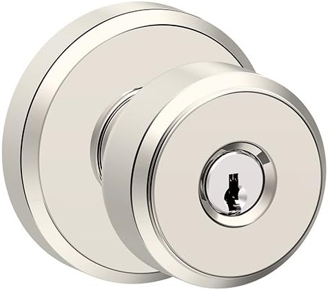 SCHLAGE F51A BWE 618 GSN Bowery Knob with Greyson Trim Keyed Entry Lock, Polished Nickel,2.3 x 2.8 x 2.8 inches