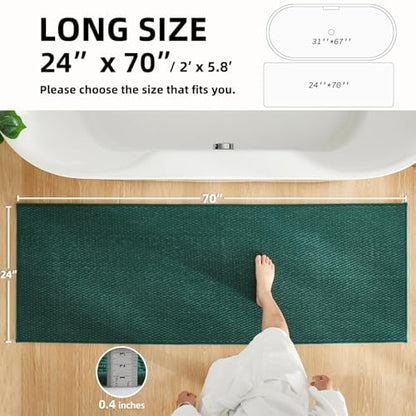 TYUU Bathroom Runner Rugs, Long Bath Mat Runner Washable Thin Quick Dry Low Pile Bathroom Runner Rugs Non Slip, Dark Green 24"x70"
