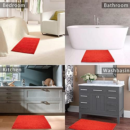 Chenille Bath Mat Microfiber Floor Mat Baby Bath Mat for Kids Washable Bathroom Dry Fast Water Absorbent Shower Mat Area Rugs (23.6" x 34.6", Red)