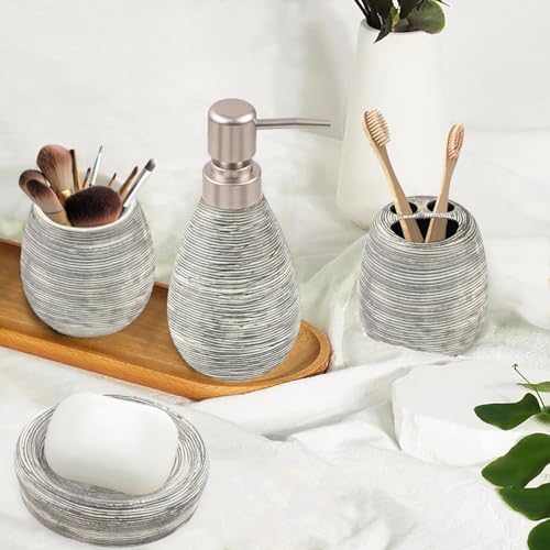 CERBIOR Bathroom Accessories Set,4 PCS Ceramic Bath Accessory,Grey