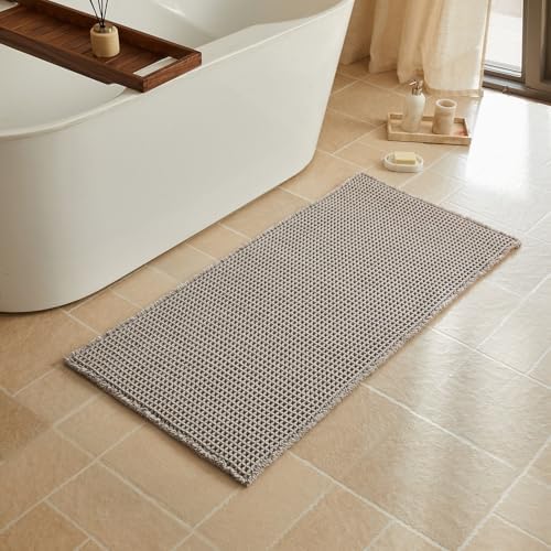 Triohero Waffle Bath Mat, Boho Bathroom Rugs Non Slip, 24x48 Light Grey