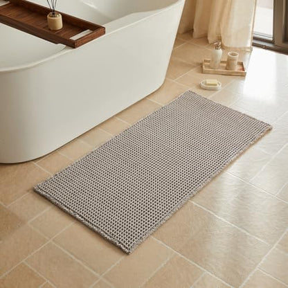 Triohero Waffle Bath Mat, Boho Bathroom Rugs Non Slip, 24x48 Light Grey