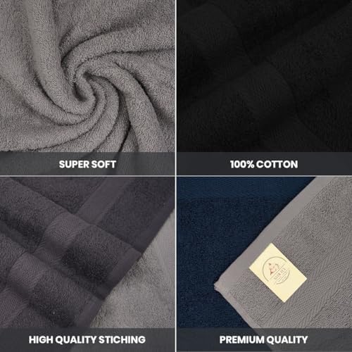 Bath Towels Pack of 6 – 24" x 50" – 100% Cotton Terry, Soft, Quick-Dry & Highly Absorbent – Multi Assorted Towels for Bathroom, Spa, Gym, Hotel, Pool & Everyday Use