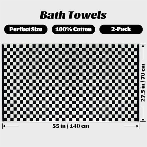 Jacquotha Black and White Checkered Cotton Bath Towels Set of 2