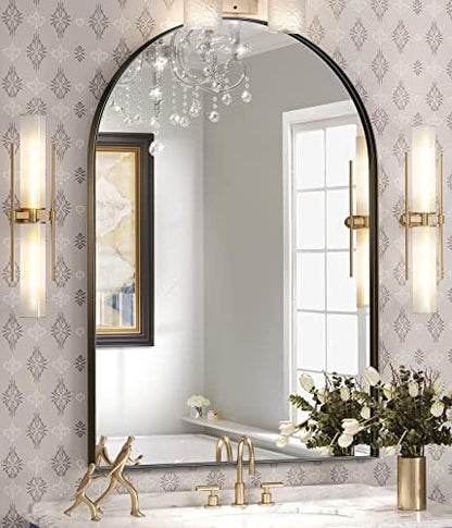 Arched Bathroom Mirrors Set of 2, 22x30 Black Rust-Resistant Metal Frame Vanity Mirror, HD Shatter-Resistant Wall Mirror for Over Sink, Modern Bathroom Mirror for Bedroom, Entryway, Living Room
