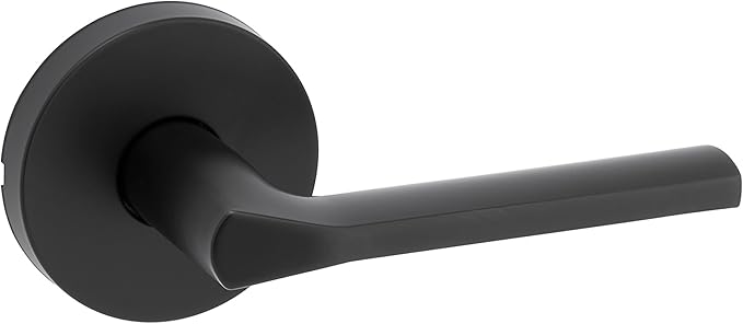 Kwikset Lisbon Interior Passage Door Handle, Round Lever for Closet and Hallway Doors, Reversible Non-Locking Handle Lever, Matte Black, with Microban Protection