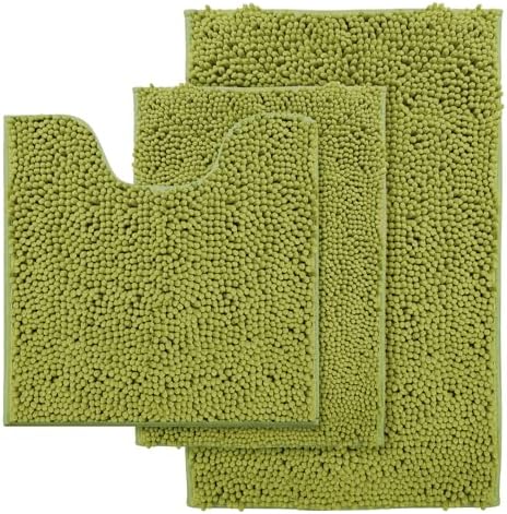 Lime Green Bathroom Rug Set - Extra Soft 3 Piece Anti-Slip Bath Mats, Plush Chenille Shaggy Mat for Living Room, Bedroom, Floor - Water Absorbent Soft Rug