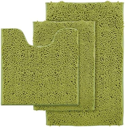 Lime Green Bathroom Rug Set - Extra Soft 3 Piece Anti-Slip Bath Mats, Plush Chenille Shaggy Mat for Living Room, Bedroom, Floor - Water Absorbent Soft Rug